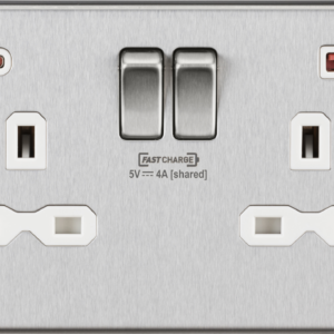 KNIGHTSBRIDGE CS9909BCW 13A 2 GANG DUAL USB SWITCHED SOCKET TYPE A & C FASTCHARGE