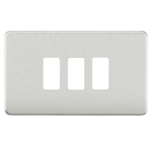 KNIGHTSBRIDGE GDSF003BC SCREWLESS 3 GANG GRID FACEPLATE BRUSHED CHROME