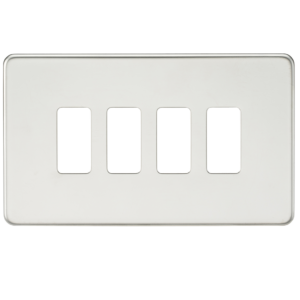 KNIGHTSBRIDGE GDSF004PC SCREWLESS 4 GANG GRID FACEPLATE POLISHED CHROME