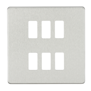 KNIGHTSBRIDGE GDSF006BC SCREWLESS 6 GANG GRID FACEPLATE BRUSHED CHROME
