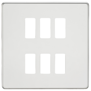KNIGHTSBRIDGE GDSF006PC SCREWLESS 6 GANG GRID FACEPLATE POLISHED CHROME