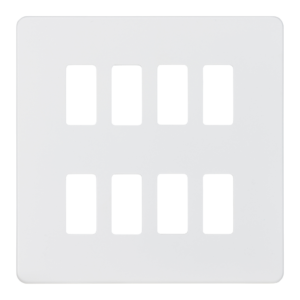 KNIGHTSBRIDGE GDSF008MW SCREWLESS 8 GANG GRID FACEPLATE MATT WHITE