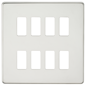 KNIGHTSBRIDGE GDSF008PC SCREWLESS 8 GANG GRID FACEPLATE POLISHED CHROME