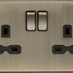 KNIGHTSBRIDGE CS9AB 13A 2 GANG DP SWITCHED SOCKET (BLACK INSERT)