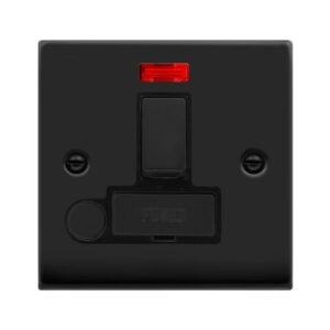 CLICK VPMB552BK DECO VP MATT BLACK 13A 2 POLE SWITCHED FUSED SPUR UNIT w/ FLEX OUTLET & NEON