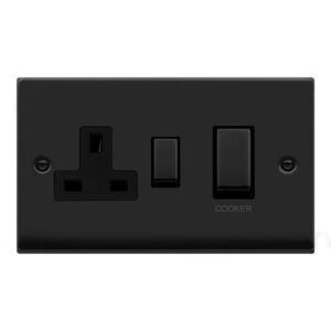 CLICK VPMB504BK DECO VP MATT BLACK 2 GANG 45A 2 POLE SWITCH 13A 2 POLE SWITCHED SOCKET & COOKER SWITCH