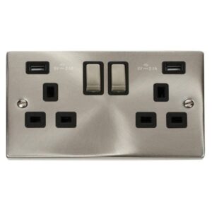 CLICK VPSC580BK DECO VP SATIN CHROME 2 GANG 13A USB 4.2A SWITCHED SOCKET