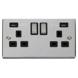 CLICK VPCH580BK DECO VP POLISHED CHROME 2 GANG 13A USB 4.2A SWITCHED SOCKET