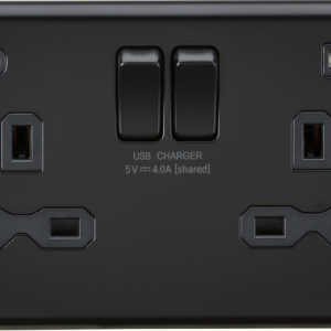 KNIGHTSBRIDGE CL9940MBB 13A 2 GANG SWITCHED SOCKET C/W DUAL A+C USB ADAPTOR