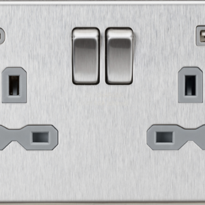 KNIGHTSBRIDGE SFR9940BCG SCREWLESS 2 GANG SWITCHED SOCKET C/W A + C USB