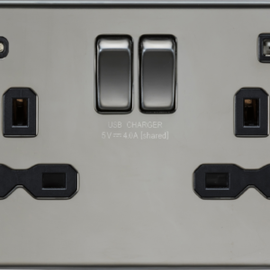 KNIGHTSBRIDGE SFR9940BN SCREWLESS 2 GANG SWITCHED SOCKET C/W A + C USB