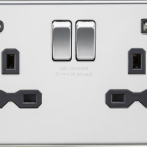 KNIGHTSBRIDGE SFR9940PC SCREWLESS 2 GANG SWITCHED SOCKET C/W A + C USB