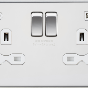 KNIGHTSBRIDGE SFR9940PCW SCREWLESS 2 GANG SWITCHED SOCKET C/W A + C USB