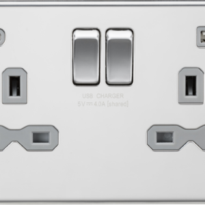 KNIGHTSBRIDGE SFR9940PCG SCREWLESS 2 GANG SWITCHED SOCKET C/W A + C USB