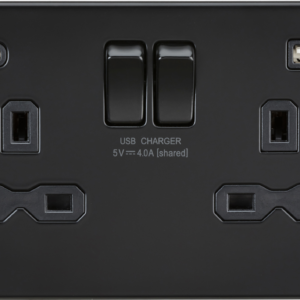 KNIGHTSBRIDGE SFR9940MBB SCREWLESS 2 GANG SWITCHED SOCKET C/W A + C USB