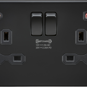 KNIGHTSBRIDGE SFR9945MBB SCREWLESS 2 GANG SWITCHED SOCKET C/W A + C FASTCHARGE USB