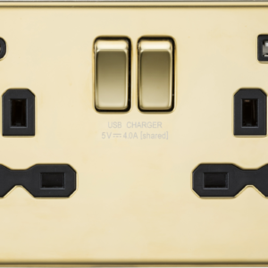 KNIGHTSBRIDGE SFR9940PB SCREWLESS 2 GANG SWITCHED SOCKET C/W A + C USB