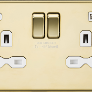 KNIGHTSBRIDGE SFR9940PBW SCREWLESS 2 GANG SWITCHED SOCKET C/W A + C USB