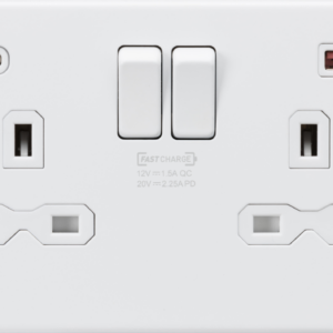 KNIGHTSBRIDGE SFR9945MW SCREWLESS 2 GANG SWITCHED SOCKET C/W A + C FASTCHARGE USB