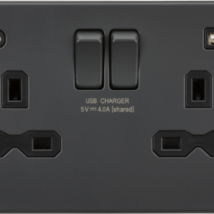 KNIGHTSBRIDGE SFR9940AT SCREWLESS 2 GANG SWITCHED SOCKET C/W A + C USB