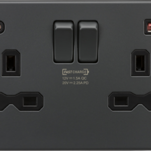 KNIGHTSBRIDGE SFR9945AT SCREWLESS 2 GANG SWITCHED SOCKET C/W A + C FASTCHARGE USB