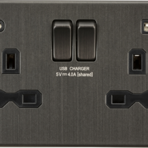 KNIGHTSBRIDGE SFR9940SB SCREWLESS 2 GANG SWITCHED SOCKET C/W A + C USB