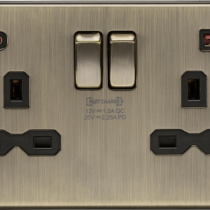 KNIGHTSBRIDGE CS9945AB 13A 2 GANG SWITCHED SOCKET C/W A+C USB FAST CHARGE ADAPTOR