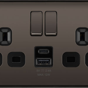 BG NEXUS NBN22UAC12B 2 GANG 13AMP USB SOCKET TYPE A + C BLACK NICKEL BLACK  INSERT