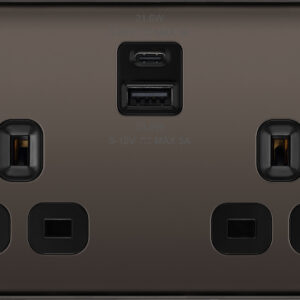 BG NEXUS NBN22UAC22B 2 GANG 13AMP USB SOCKET TYPE A + C BLACK NICKEL BLACK INSERT 22WATT