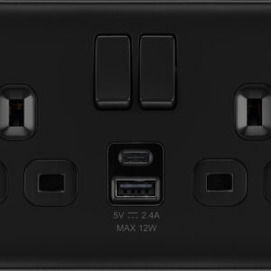 BG NEXUS NFB22UAC12B 2 GANG 13AMP USB SOCKET TYPE A + C MATT BLACK BLACK  INSERT