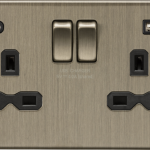 KNIGHTSBRIDGE SFR9940AB SCREWLESS 2 GANG SWITCHED SOCKET C/W A + C USB