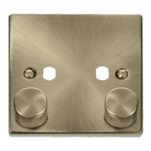 CLICK VPAB152PL DECO ANTIQUE BRASS 2 GANG DIMMER PLATE WITH KNOB
