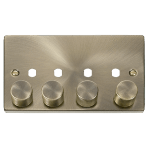 CLICK VPAB154PL DECO ANTIQUE BRASS 4 GANG DIMMER PLATE WITH KNOB