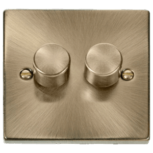 CLICK VPAB162 DECO ANTIQUE BRASS 2 GANG 2 WAY 100W LED DIMMER SWITCH