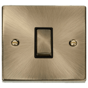 CLICK VPAB411BK DECO ANTIQUE BRASS INGOT 1 GANG 10AX 2 WAY PLATE SWITCH BLACK INSERT