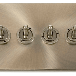 CLICK VPAB424 DECO ANTIQUE BRASS 4 GANG 10AX 2 WAY DOLLY TOGGLE SWITCH