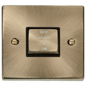 CLICK VPAB520BK DECO ANTIQUE BRASS 10A 3 POLE FAN ISOLATOR SWITCH BLACK INSERT