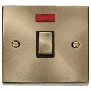 CLICK VPAB723BK DECO ANTIQUE BRASS INGOT 20A 2 POLE NEON SWITCH BLACK INSERT