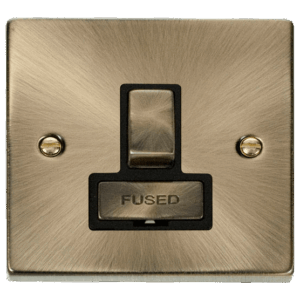 CLICK VPAB751BK DECO ANTIQUE BRASS INGOT 13A SWITCHED FUSED CONNECTION UNIT BLACK INSERT