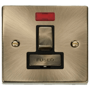 CLICK VPAB752BK DEC0 ANTIQUE BRASS INGOT 13A NEON SWITCHED FUSED CONNECTION UNIT BLACK INSERT