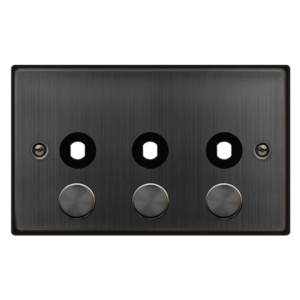 CLICK VPBZ153PL DECO MATT BRONZE 3 GANG DIMMER PLATE WITH KNOB