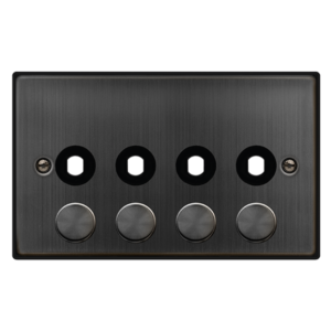 CLICK VPBZ154PL DECO MATT BRONZE 4 GANG DIMMER PLATE WITH KNOB