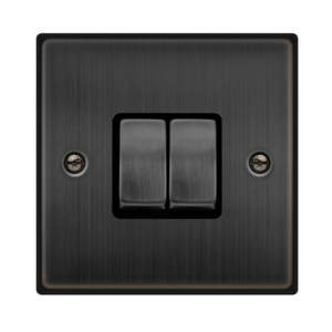 CLICK VPBZ412BK DECO MATT BRONZE INGOT 2 GANG 10AX 2 WAY PLATE SWITCH BLACK INSERT