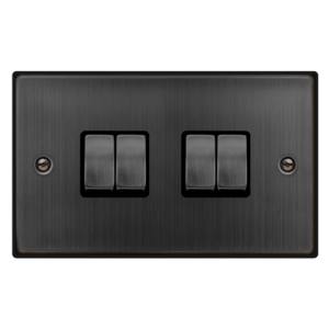 CLICK VPBZ414BK DECO MATT BRONZE INGOT 4 GANG 10AX 2 WAY PLATE SWITCH BLACK INSERT