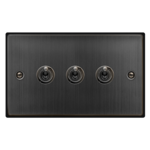 CLICK VPBZ423 DECO MATT BRONZE 3 GANG 10AX 2 WAY DOLLY TOGGLE SWITCH