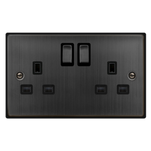 CLICK VPBZ536BK DECO MATT BRONZE BLACK INSERT 13A 2 GANG 2 POLE SWITCHED DOUBLE SOCKET