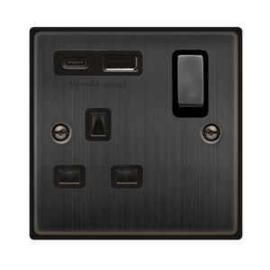 CLICK VPBZ585BK DECO VP MATT BRONZE 1 GANG 13A USB A&C SOCKET BLACK INSERT