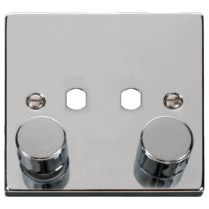 CLICK VPCH152PL DECO POLISHED CHROME 2 GANG DIMMER PLATE WITH KNOB