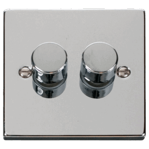 CLICK VPCH162 DECO POLISHED CHROME 2 GANG 2 WAY 100W LED DIMMER SWITCH