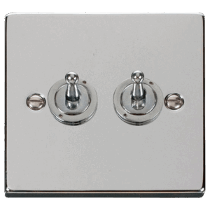 CLICK VPCH422 DECO POLISHED CHROME 2 GANG 10AX 2 WAY DOLLY TOGGLE SWITCH